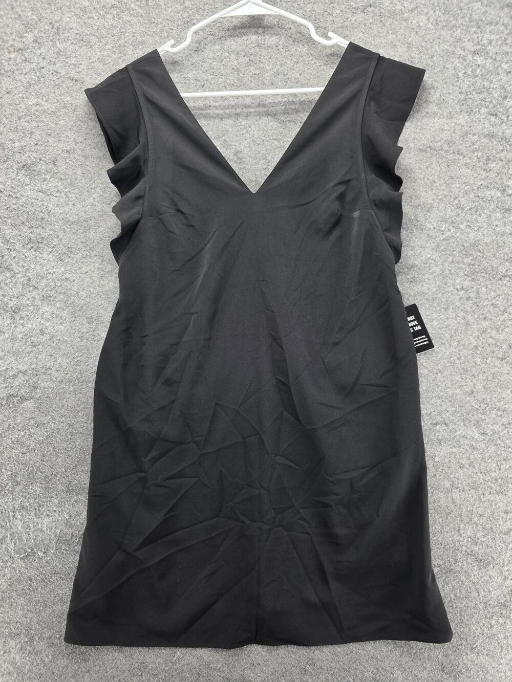 Express Dress Womens XS Black Short Shift V-Neck Flutter Sleeve Ruffle Lined